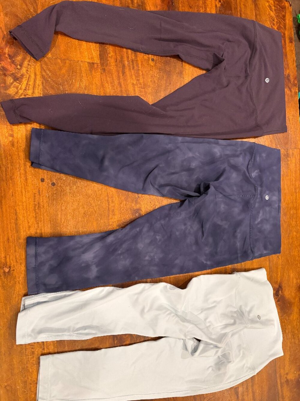 Lot of three Lululemon Leggings (size 8) mist, indigo wash, black